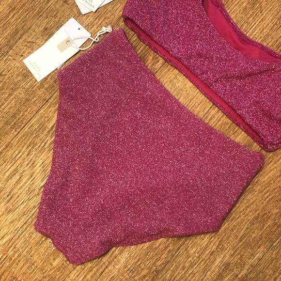 Good American Hawaiian Pink Sparkle Scoop Top and Swim Brief Bikini Set Size 2 - Picture 9 of 11